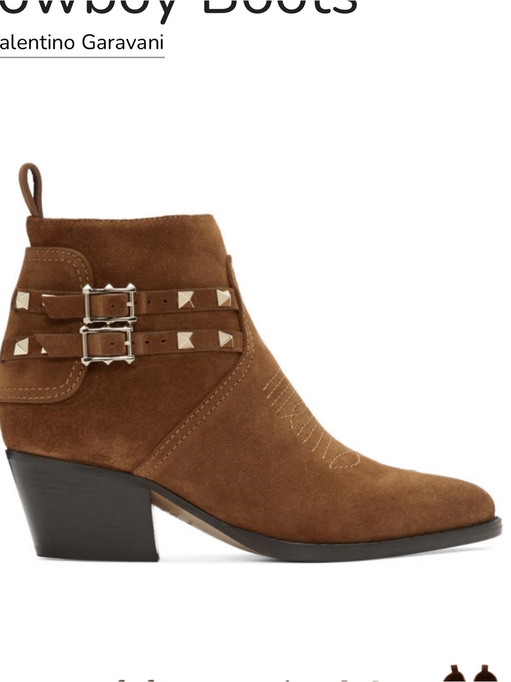 Valentino Garavani Brown Suede Rockstud Cowboy Ankle Boots Size 40